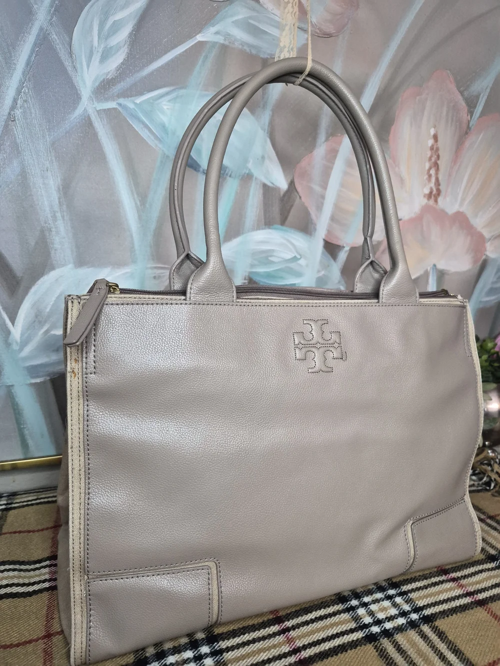 Tory Burch Taupe Leather Tote Shoulder Bag
